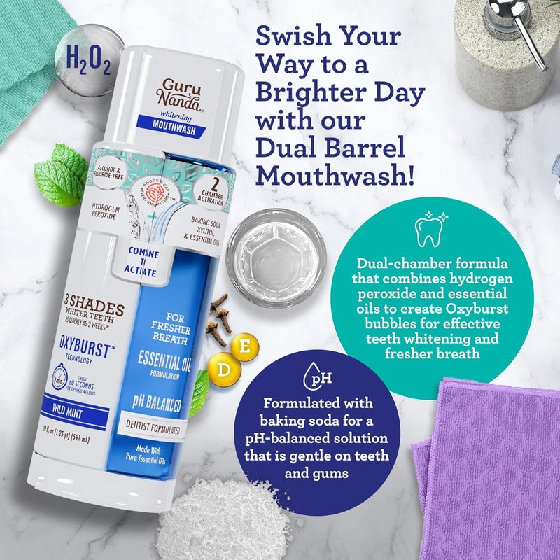 GuruNanda Whitening Wonder Duo, Dual Barrel Oxyburst Whitening Mouthwash 20 Oz & Teeth Whitening Strips with No Slip, Dry Strip Tech, 7 Day Treatments - Image 4